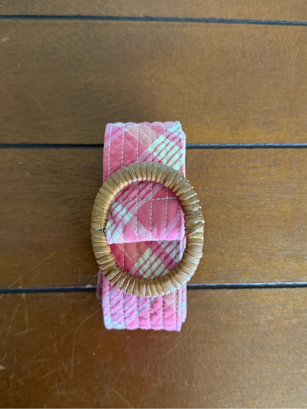 LL Bean Women’s Pink Quilted Plaid Woven Buckle Belt Size Medium